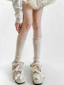 1 Pair Spring/Summer Thin Casual Fashion Daily Mesh Lace Trim Ballet Style Girl Mid-Calf Cream Lace Letter Leg Warmers - Multicolor - View 3