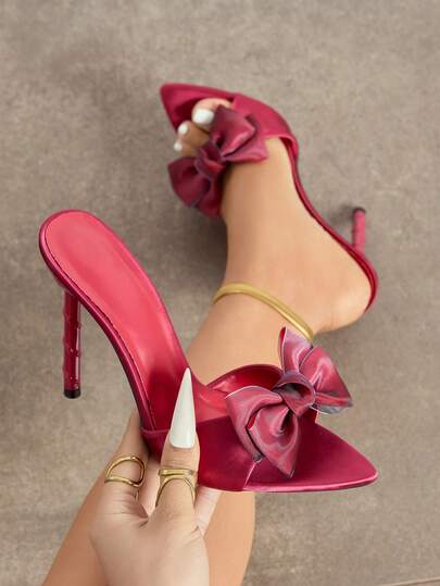 Giày cao gót nữ, thời trang và thanh lịch cho mùa xuân/hè, phù hợp cho các bữa tiệc, sự kiện ngoài trời, với thiết kế mũi nhọn độc đáo, lớp phủ kim loại, họa tiết bướm, lớp lót mềm mại như satin, kiểu giày bít mũi hở gót, màu đỏ rượu vang, gót cao thoải mái và chắc chắn cho các dịp như trình diễn thời trang, thường ngày, du lịch và tiệc tùng.