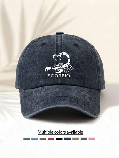 1顶水洗棒球帽，印有“SCORPIO”图案，复古美式简约休闲百搭时尚，高品质装饰品，适合所有季节，男女皆宜，户外活动必备时尚单品