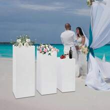 3-Pack Metal Display Pedestal Stands Square Modern White Wedding Centerpieces For Flowers/Cakes/Decor Iron Floor Standing Pillars With High-Temp Coating 39/35/28in - White - 查看 8