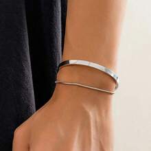 2件套极简主义C形手链套装，男士不锈钢手镯 - 銀色 - 查看 1