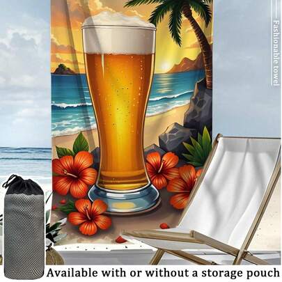 Khăn tắm biển họa tiết chai bia [Siêu mềm, nhanh khô 250gsm] | Kích thước tùy chọn 70*140cm/90*180cm | Khăn tắm di động thấm hút cao, trang trí phòng tắm, thích hợp cho bãi biển mùa hè, bơi lội, du lịch, cắm trại, tập thể dục
