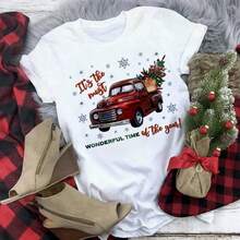 Nueva blusa casual holgada y popular para mujer, con estampado de árbol de Navidad y mangas cortas. - 1 - Ver 2