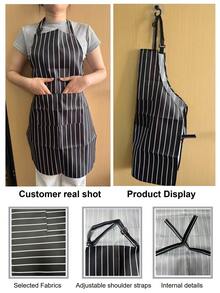 1/2pcs Striped Pattern Apron, Unisex Adjustable Bib Apron With 2 Pockets, Men & Women Cooking Kitchen Apron, Durable Fabric Resistant To Oil Stains, Suitable For Cooking, Baking, Gardening, Restaurant, Kitchen Use - Black - View 9