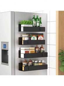 Magnetic Spice Storage Rack, Black Metal Refrigerator & Oven Organizer - View 9