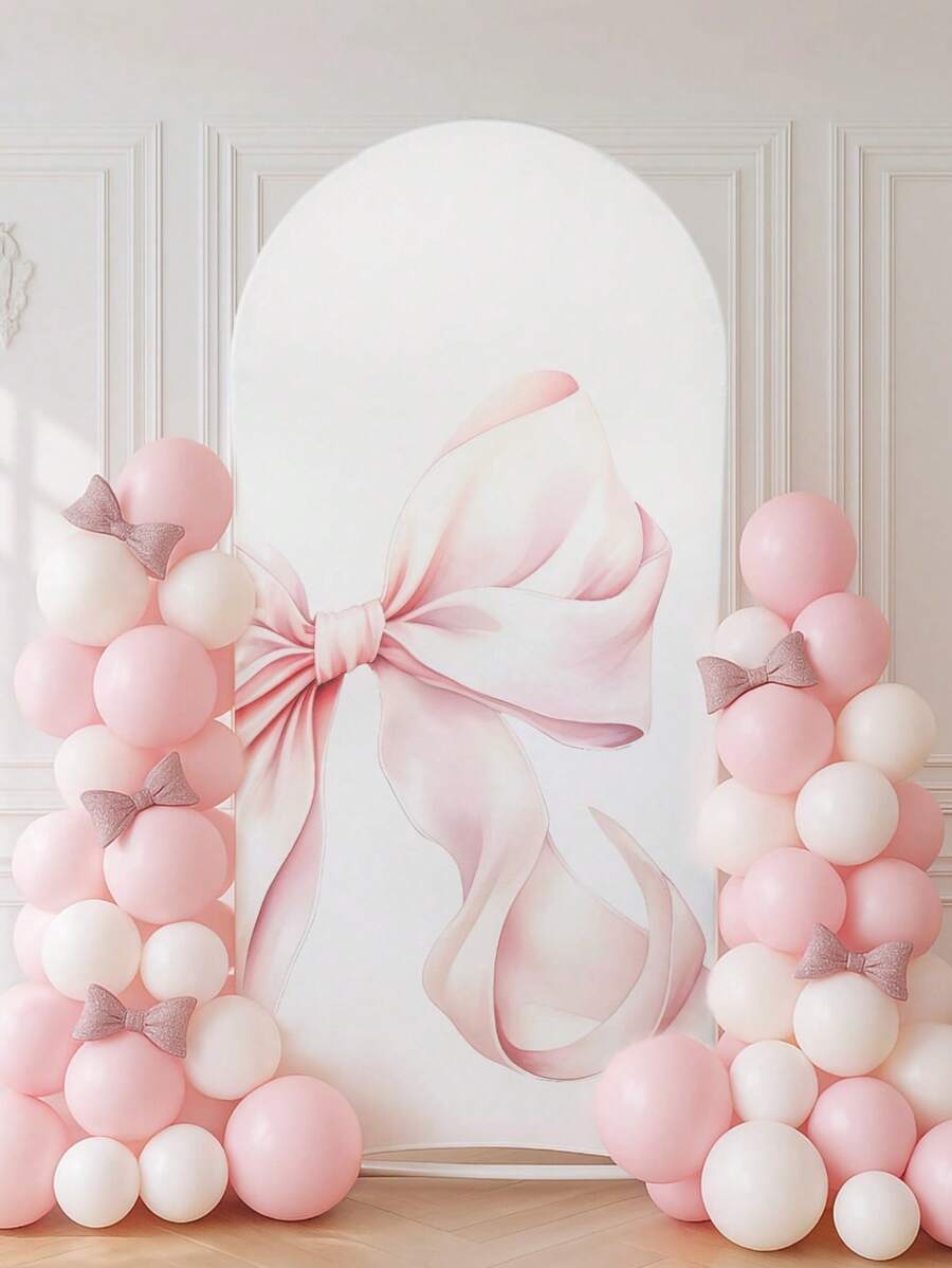 1件装蝴蝶结拱门装饰罩 - 弹性面料，蝴蝶结生日派对拱门罩，支架罩，生日派对装饰，女孩派对拱门装饰，拱门背景，金属拱门面料，生日横幅，生日派对用品，拍照背景装饰，派对礼品，生日背景，生日拍照道具，婴儿派对装饰