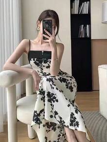 Women Long Dresses - Black and White - View 2