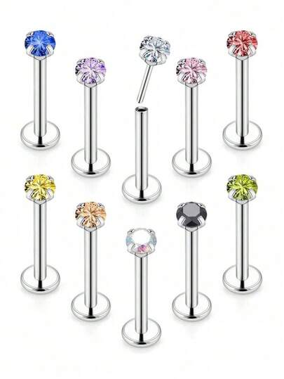 10 Peças Anéis de Lábio de Aço Inoxidável 20G 18G 16G com Pressão, Jóias de Labrete, Anéis de Lábio, Brincos de Cartilagem Tragus, Brincos de Nariz, Jóias de Piercing para Mulheres e Homens, 3mm CZ