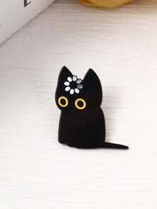 Thoughtful Cat Fun Brain Teaser Badge, Large Eye Staring Expression Design, Daily Mood Expressions Accessory For Cat Lovers - Black - View 5