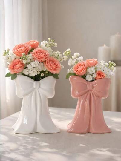 1个/2个高蝴蝶结花瓶，完美的极简北欧风格家居装饰品，适合客厅、书房和餐厅。