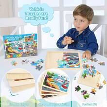 1 Set Wooden Puzzle Unicorn Mermaid/Truck Suitable For Children, Suitable For Family Outdoor Activities, Family Entertainment, Birthday Gift, Christmas Gift, Thanksgiving Gift For Children - Shape - View 7
