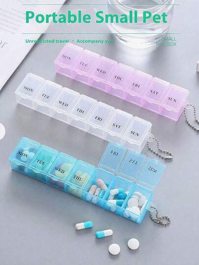 Portable 7-Day Pill Organizer With Lid, Transparent Storage Box With 7 Compartments, Plastic Divided Pill Box, 7-Day Medication Dispenser, Medicine Organizer, Moisture-Proof Mini Rectangular Box With Daily Slots, Convenient For Travel