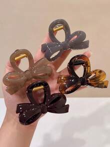 4pcs/Set 3.15" Bow Claw Clips, Simple & Versatile Fashion Hair Claw Hair Accessories, Suitable For Daily, Casual, Party, Beach, Vacation, Hairstyling, Washing, Makeup, Outfit Decoration, Spring, Summer, Autumn, Winter Summer Beach Hair Clips,Travel,Birthday - Multicolor - View 11