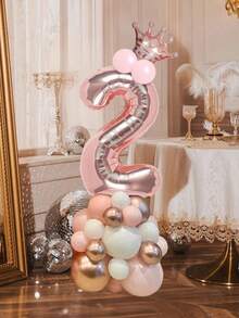 28 piezas Globos con números de 32 pulgadas en color oro rosa, globos con corona, globos de látex en rosa, blanco y dorado champán, adecuado para decoración de fiesta de cumpleaños, aniversario y reunión familiar - Multicolor - Ver 3