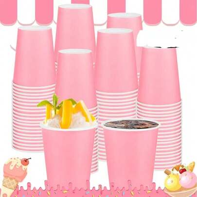 100pcs/Set 9oz/270ml Pink Disposable Paper Cups, Suitable For Birthday Party, Family Gathering, Picnic, Party Decoration