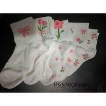 5双装女士可爱蝴蝶结碎花图案短袜，时尚学院风，舒适柔软透气，适合日常、运动、休闲穿着，春、夏、秋季皆宜。 - 彩色 - 查看 4