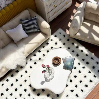 1pc Mini Coffee Table, Cloud Coffee Table, 1/12 Scale Coffee Table Model, Retro Doll House Decor, Includes Coffee Table, Carpet, Miniature Scene Props, Dollhouse Living Room Decor
