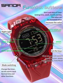 SANDA Đồng hồ điện tử chống nước đa chức năng 6289 dành cho nam, đồng hồ báo thức LED phát sáng, đồng hồ bấm giờ kỹ thuật số đeo tay. - Đỏ - Xem 4