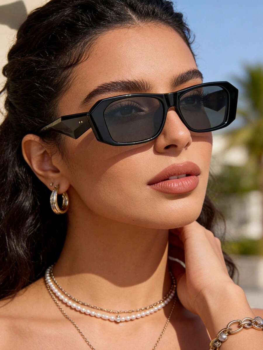 1 chiếc kính thời trang tối giản, gọng nhỏ hình bầu dục chất lượng cao dành cho nữ, thích hợp cho du lịch, kỳ nghỉ và các dịp thường ngày. - màu đen - Xem 1