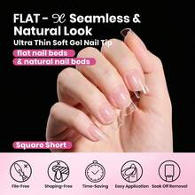 Beetles Soft Gel Nail Tips Short Almond 288pcs In 12 Sizes, Etch-X Pre-Etched Full Cover Acrylic Fake Nails Art - Short Square 320pcs (Flat-X Nail Tips) - 查看 3