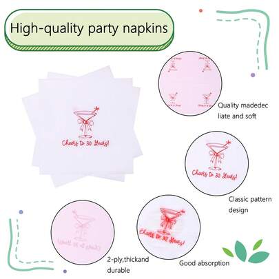 20/40/60 chiếc, Khăn giấy dùng một lần kiểu cổ điển hình ly Martini đỏ "Chúc mừng 30 năm!", Khăn giấy cocktail 2 lớp kiểu cổ điển mừng sinh nhật lần thứ 30 - Khăn giấy hình ly Martini đỏ với nơ và họa tiết ngôi sao cho tiệc sinh nhật lần thứ 30, kỷ niệm 30 năm và các dịp lễ trang trọng, kích thước 13*13 inch.