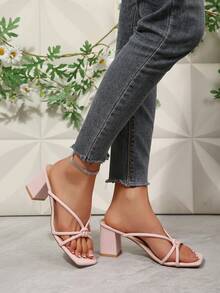 French Style Multi-Strap Thick Heel High Heels, Elegant One-Strap Sandals, Fashionable Versatile Comfortable - Pink - View 8
