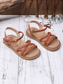 Kids' Flat Sandals With Hook & Loop - Comfortable Breathable Casual Summer Shoes - Brown - View 8