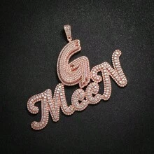 Customized Brass Cubic Zirconia Pendant With Small Letter Charm, Unisex Necklace Accessory, Comes With Braided Chain - C - View 3