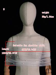 Multi-Size White Sheer Off Shoulder Beaded Women's Shawl, Suitable For Bride Wedding, Party Dress Accessory, Short Wrap Design With Clasp - Milky White Studded Beads - View 7