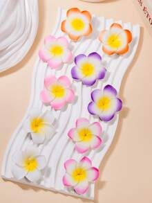 10 piezas de Pinzas para el cabello con flores de Plumeria de colores, Lindos pasadores de pelo con flores para niñas, Accesorios florales dulces para el cabello, Adecuados para verano, playa y viajes - Multicolor - Ver 2