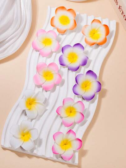 10 piezas de Pinzas para el cabello con flores de Plumeria de colores, Lindos pasadores de pelo con flores para niñas, Accesorios florales dulces para el cabello, Adecuados para verano, playa y viajes