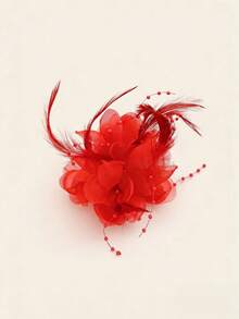 1个花瓣羽毛优雅发夹 - 紅色 - 查看 3