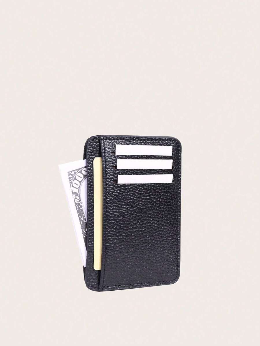 Black Ultra-Thin Card Holder Wallet With Multiple Card Slots - Black - View 1