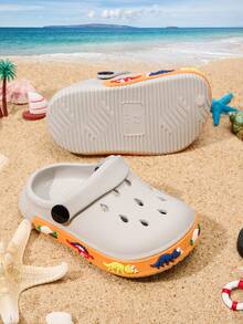 1 Pair Baby Boys' Cute Dinosaur Cartoon Beach Sandals, Comfortable Casual Lightweight Slip-On Breathable Slippers, Spring/Summer - Grey - View 5