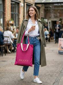 Gucci 1个双面粉白大容量女士便携化妆包，时尚日常旅行化妆包 - 玫紅色 - 查看 7