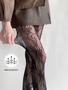 1pc French New Floral Jacquard Pantyhose, Sexy Spring/Summer Hollow-Out Stockings, Pure Lace Fishnet Tights - Multicolor - View 5