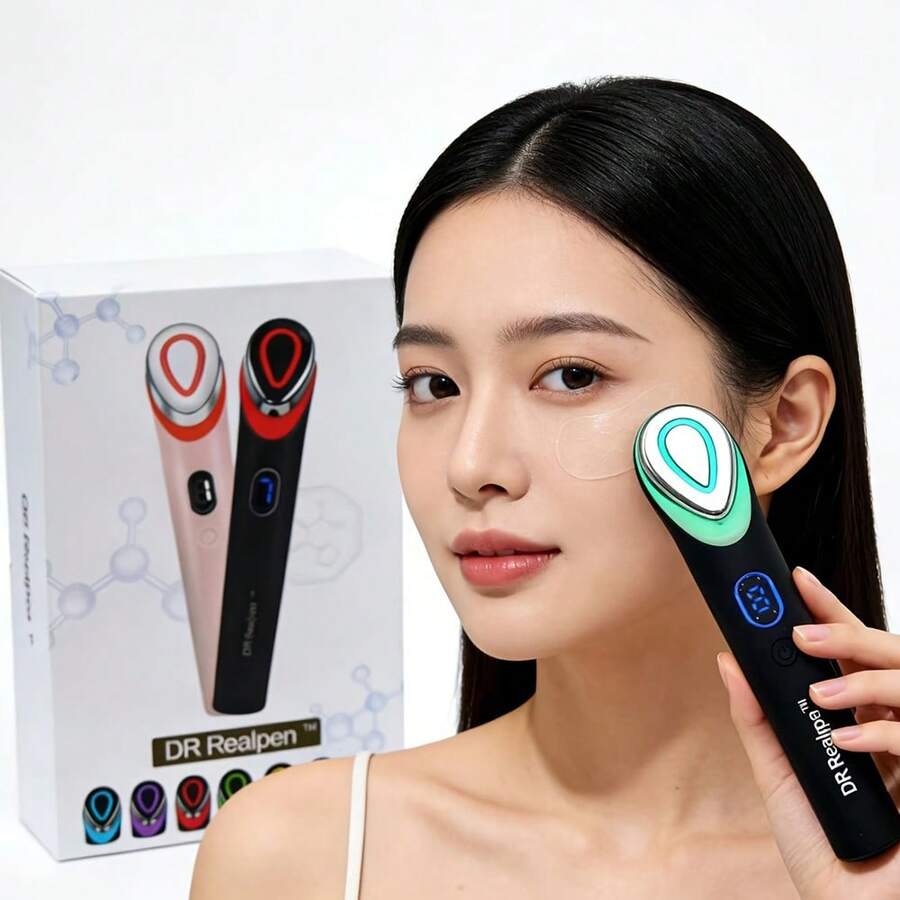 dr realpen 7色臉部按摩器 高頻振動 真玻璃發光美容按摩器 - 黑色 - 查看 1