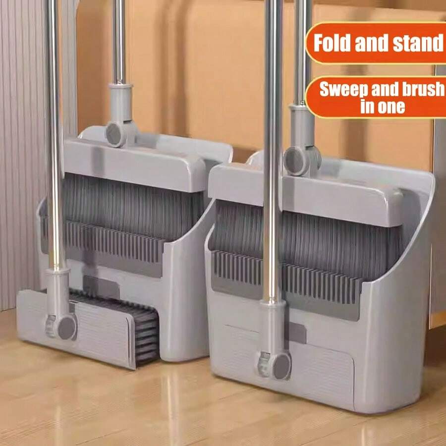 3-In-1 Household Cleaning Set, Including A Soft-Bristle Broom, Dustpan, And Brush Set - Anti-Lint Design, Ergonomic Grip, Durable Plastic Handle, Ideal For Homes, Offices, Schools, And Dormitories, Cleaning Supplies | Modern Cleaning Tools | Durable Plastic Handle - 三合一灰色[掃把+簸箕+地刷] - 查看 1