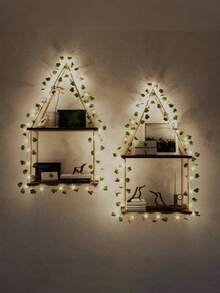 1 pieza/2 piezas Estantería flotante triangular con enredadera siempre verde, estante de almacenamiento de estilo bohemio montado en la pared, decoración rústica para el hogar, estante decorativo para exhibición, organizador de pared estético para libros, plantas y pequeños decorativos, acento minimalista moderno para el hogar, adecuado para sala de estar, dormitorio, entrada, oficina, dormitorio, habitación de niños (baterías no incluidas) - Multicolor - Ver 9
