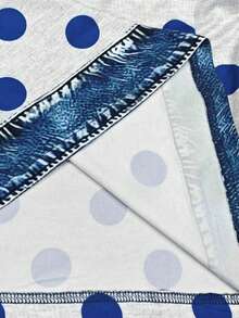 Áo thun ngắn tay cổ tròn phối màu chấm bi và denim hiệu ứng vintage Dear Molly, thích hợp mặc hàng ngày, đi nghỉ mát hoặc mùa hè. - Nhiều màu - Xem 8