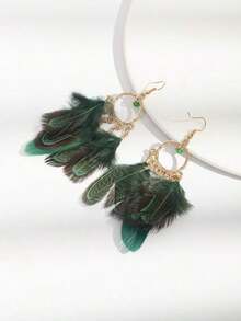 1 Pair Retro Feather Fashion Earrings, Suitable For Daily Outfit - Multicolor - View 8