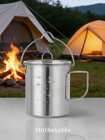 1 pieza Taza de camping de acero inoxidable para exteriores, taza de agua plegable con tapa, taza de café, taza de camping, con capacidad de calentamiento, taza de cerveza para exteriores, utensilios de cocina multiusos para exteriores, taza de agua para exteriores, taza de senderismo para exteriores, plata 750ml