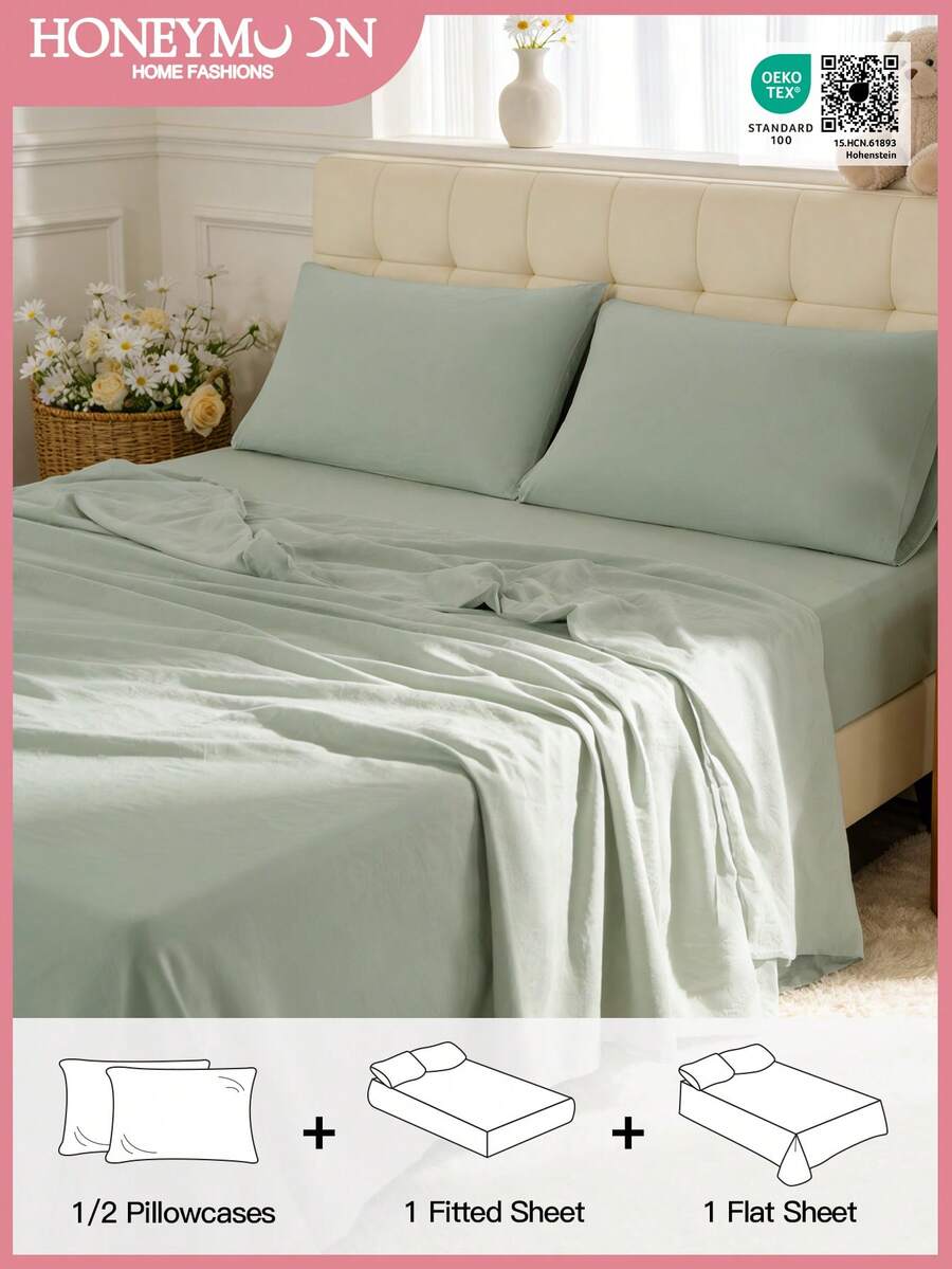 3件套 = 1个床笠 + 1个床单 + 1个枕套，4件套 = 1个床笠 + 1个床单 + 2个枕套，涤纶绒床垫套，适合9-12英寸深的床笠，防缩水，适用于单人床/双人床/大号床/特大号床，家用和宿舍适用，通过OEKO-TEX认证，亮绿色 - 青檸色 - 查看 1