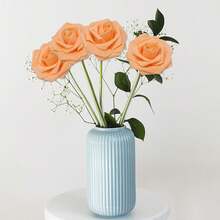 Artificial Flowers  50 Flowers With 12 Leaves  Simulated Ivory Foam Fake Roses With Stems For DIY Wedding Bouquet White Bridal Shower Centerpieces Party Table Decorations Artificial Rose Flowers Fake Roses With Stems Real Touch Foam Flowers For DIY Wedding Bouquet Baby Shower Centerpieces Floral Arrangement Party Home Decorations - 橘色 - 查看 3