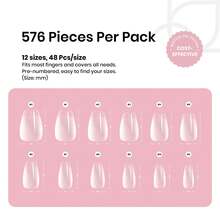 Beetles Soft Gel Nail Tips Short Almond 288pcs In 12 Sizes, Etch-X Pre-Etched Full Cover Acrylic Fake Nails Art - Coffin Extra Short 576pcs (Etch X Nail Tips ) - 查看 3