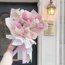 6/30pcs Pink Floral Bouquet Wrapping Paper, Handpainted Korean Style Waterproof Non-Woven Bouquet Wrapping Paper, Suitable For Flower Shop Bouquet Packaging, Valentine's Day Bouquet Wrapping, DIY Gifts, Birthday Gifts, Holiday Gifts Packaging, Size 11.4x11.4 Inches - Multiple Styles - View 2