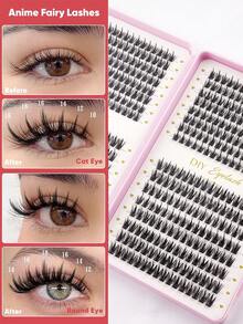 512pcs Cluster False Eyelashes, Thick Curly Eyelash Extension Kit, D-Curl 8-16mm Mixed Length, DIY Eyelash Extension Set, Fluffy Soft Individual Lashes, Create Voluminous Natural Y2K Butterfly Makeup Effect, Easy DIY At Home, Long-Lasting Eyelash Glue, DIY Tweezers, Cluster Lashes - 彩色 - 查看 4