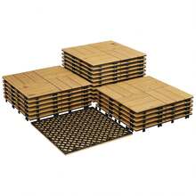 Azulejos de cubierta interconectados de madera de acacia de 12x12inch, pintura amarilla impermeable de patio antideslizante - fácil instalación de bricolaje, uso al aire e interior - 22PCS / Set - amarillo - Ver 3