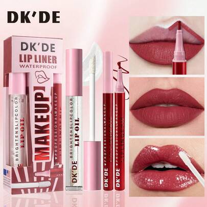 [Conjunto de maquillaje de labios] Lápiz delineador de labios multicolor + Lápiz labial + Brillo de labios, resistente al agua, no se pega, fácil de aplicar, delinea perfectamente los labios femeninos