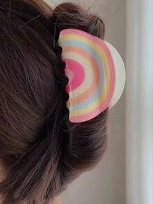 1个多巴胺甜美彩虹趣味迷你创意亚克力发爪夹，可爱发爪，半圆形夹子，适合马尾辫、发髻，时尚百搭的女士夏季海滩度假发夹，假日旅行必备 - 彩色 - 查看 3